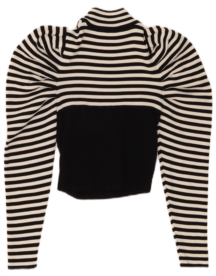 ZARA Womens Crop Blouse Top UK 12 Medium White Striped Viscose