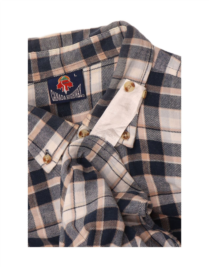 Vintage muška flanelska košulja, veliki tamnoplavi karirani pamuk