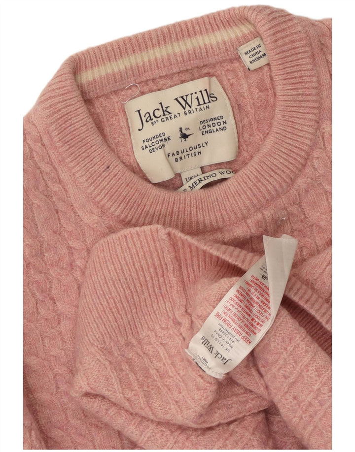 JACK WILLS Ženski džemper s morskim izrezom UK 14 Veliki ružičasti vuneni