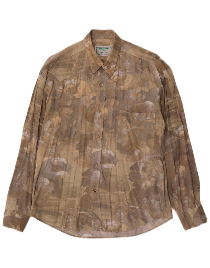 Vintage muška grafička košulja od srednje kaki viskoze