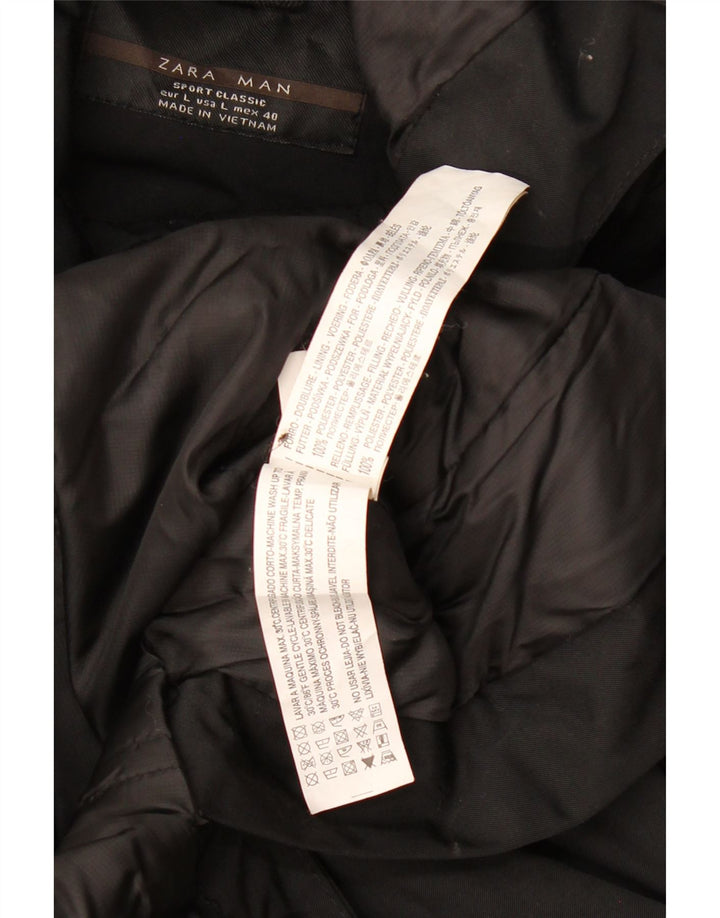 ZARA Mens Hooded Parka Jacket UK 40 Large Black Polyester
