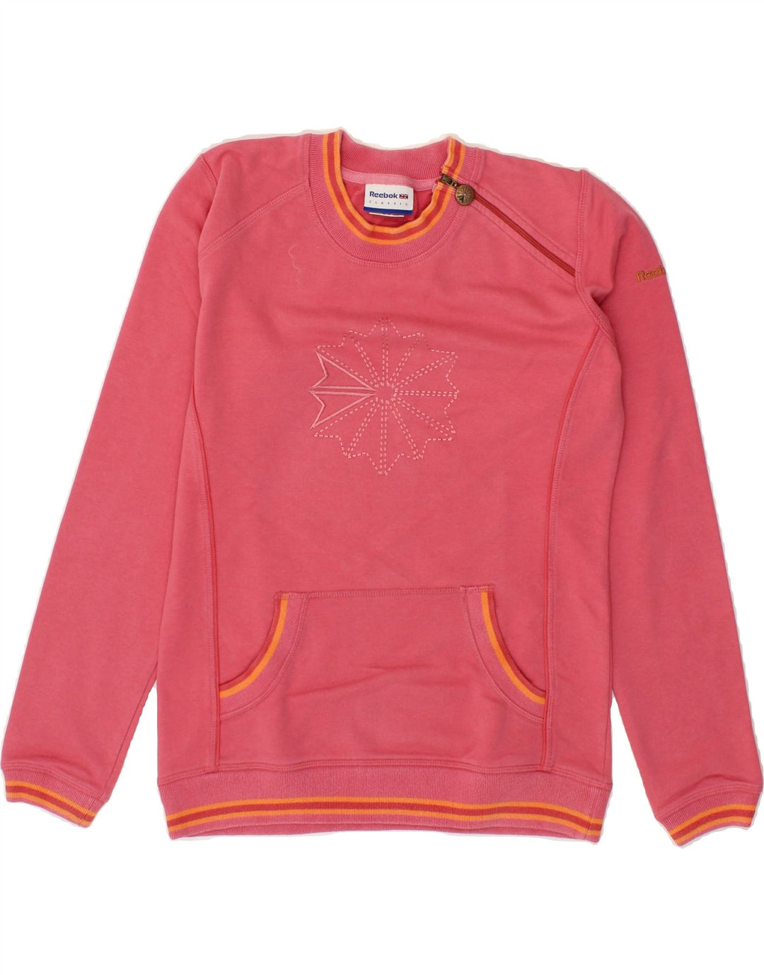 REEBOK Womens Graphic Sweatshirt Jumper UK 12 Medium  Pink Cotton Vintage Reebok and Second-Hand Reebok from Messina Hembry 
