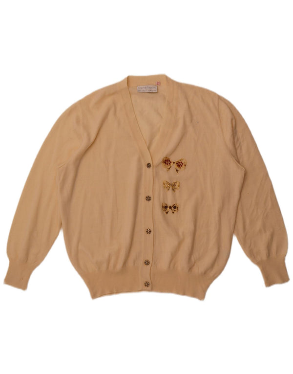 Vintage ženski kardigan džemper UK 22 2XL od bijele merino vune