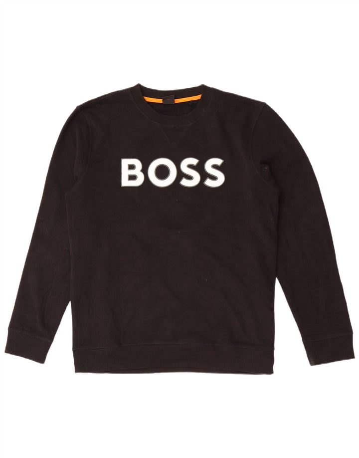 Veliki crni pamučni muški džemper s grafičkim motivima Hugo Boss