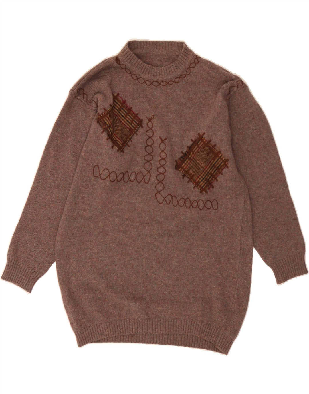 VINTAGE Womens Turtle Neck Jumper Sweater UK 14 Medium Brown Geometric Vintage Vintage and Second-Hand Vintage from Messina Hembry 