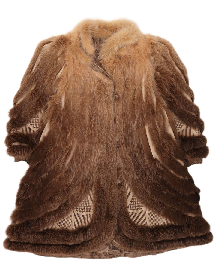 VINTAGE ženski gornji kaput od umjetnog krzna UK 18 XL smeđi cvjetni