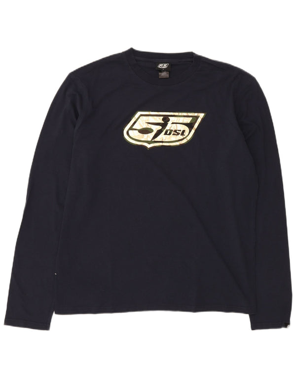 DIESEL Muška grafička majica dugih rukava XL tamnoplavi pamuk