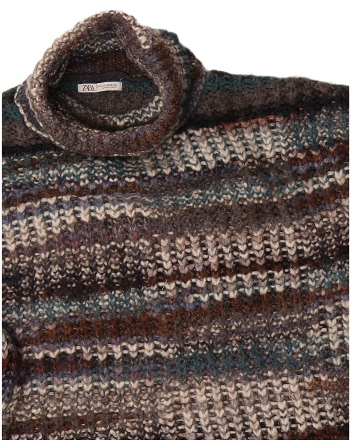 ZARA ženski pulover s rol izrezom UK 14 srednje raznobojne pruge