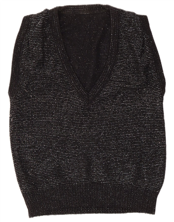 VINTAGE ženski prsluk bez rukava EU 40/42 srednje crni flekasti akril