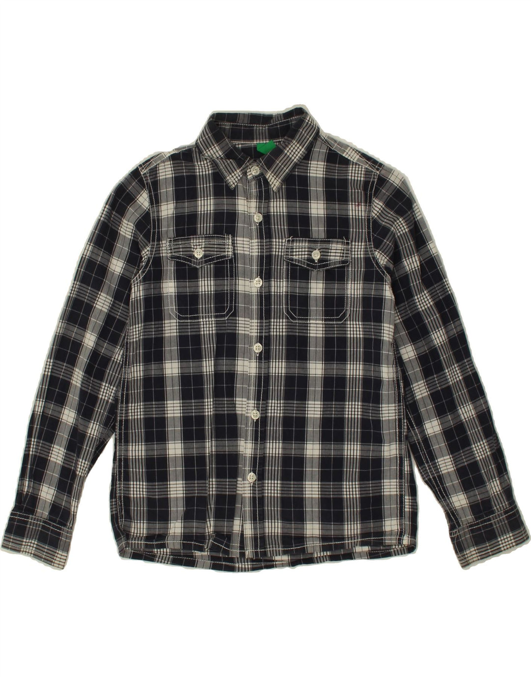 BENETTON Boys Shirt 8-9 Years Navy Blue Check Vintage Benetton and Second-Hand Benetton from Messina Hembry 