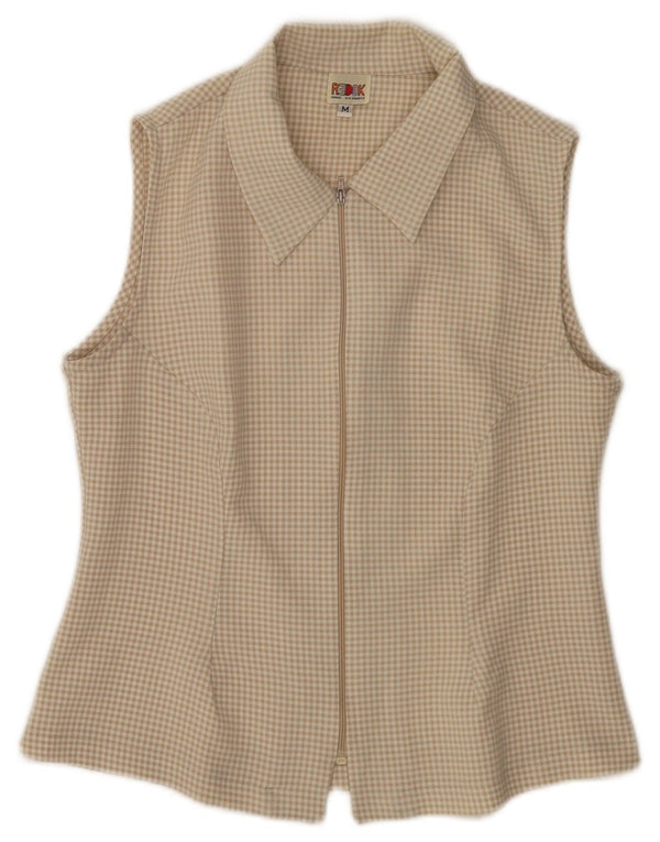 Redok Womens Sleeveless Shirt Blouse UK 12 Medium Beige Gingham Polyester