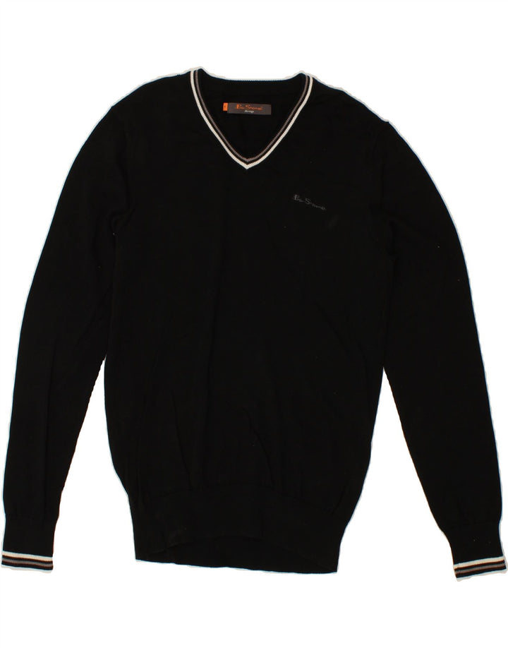 BEN SHERMAN Muški Heritage džemper s V-izrezom Srednje crni pamuk