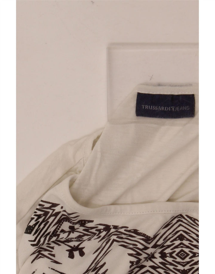 TRUSSARDI JEANS Ženska majica kratkih rukava s grafičkim motivima UK 14 Large White Geometric