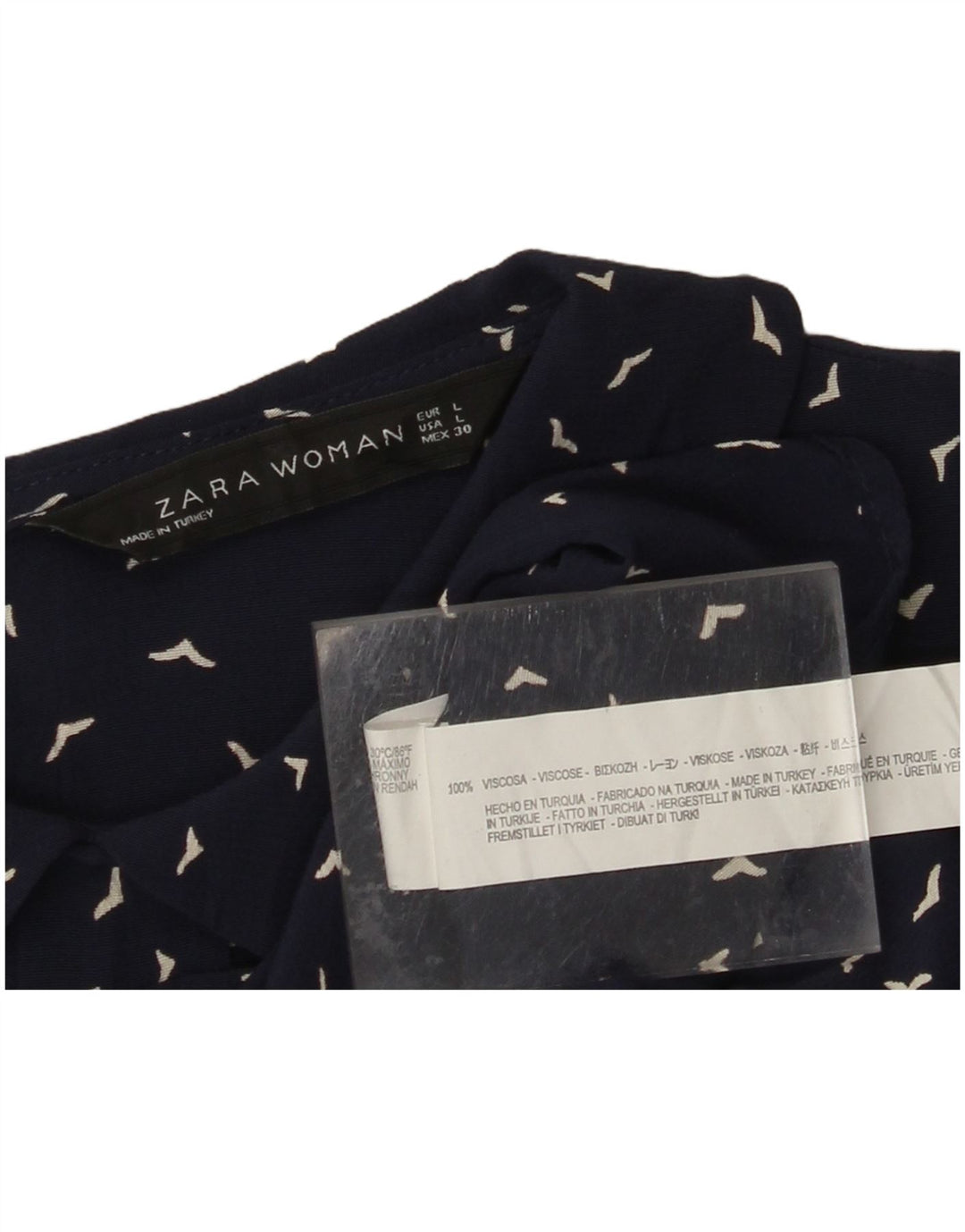 ZARA Womens Abstract Pattern Shirt Blouse UK 16 Large Navy Blue