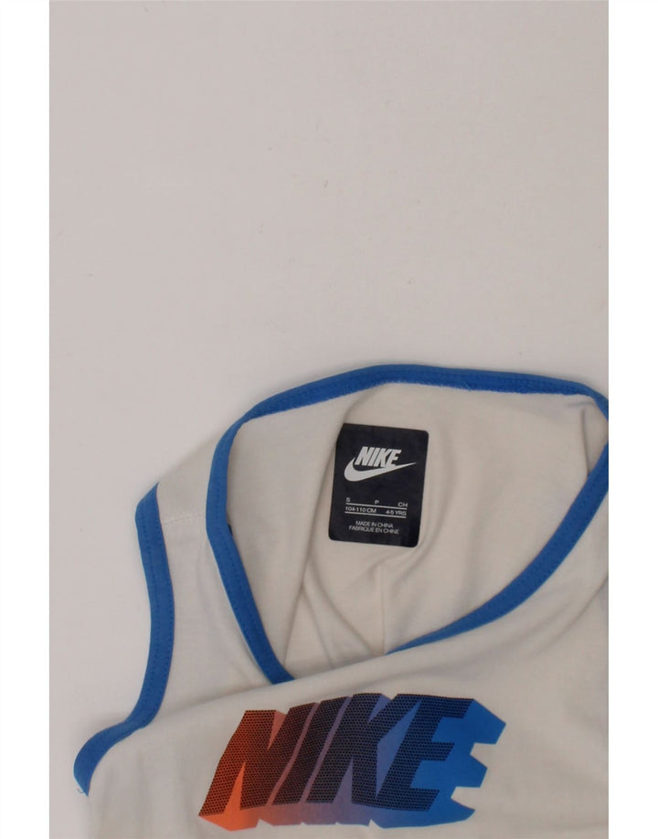 NIKE Boys Graphic Vest Top 4-5 Years Small White Cotton Vintage Nike and Second-Hand Nike from Messina Hembry 