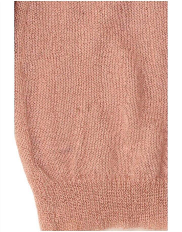 RICAMO A MANO ženski kardigan džemper IT 50 XL ružičasti cvjetni moher