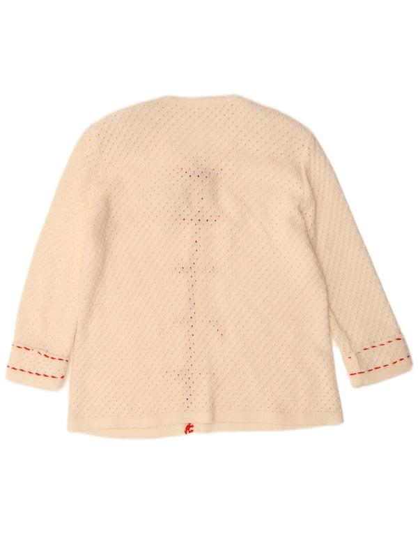 VINTAGE ženski heklani džemper s V-izrezom 3/4 rukava UK 12 Srednje bijeli