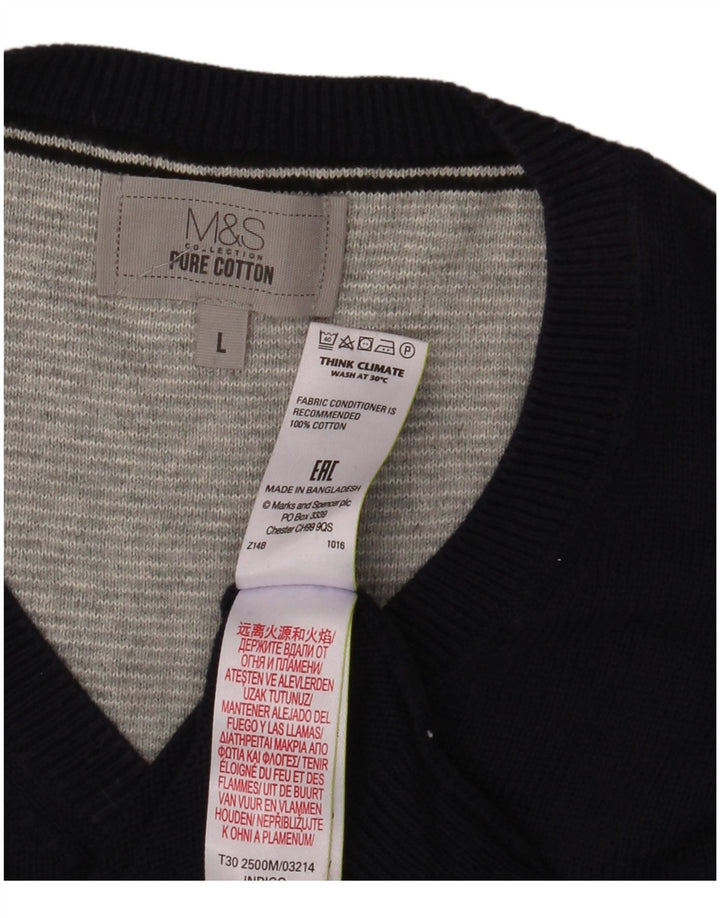 Marks & Spencer muški džemper s V-izrezom, veliki tamnoplavi pamuk