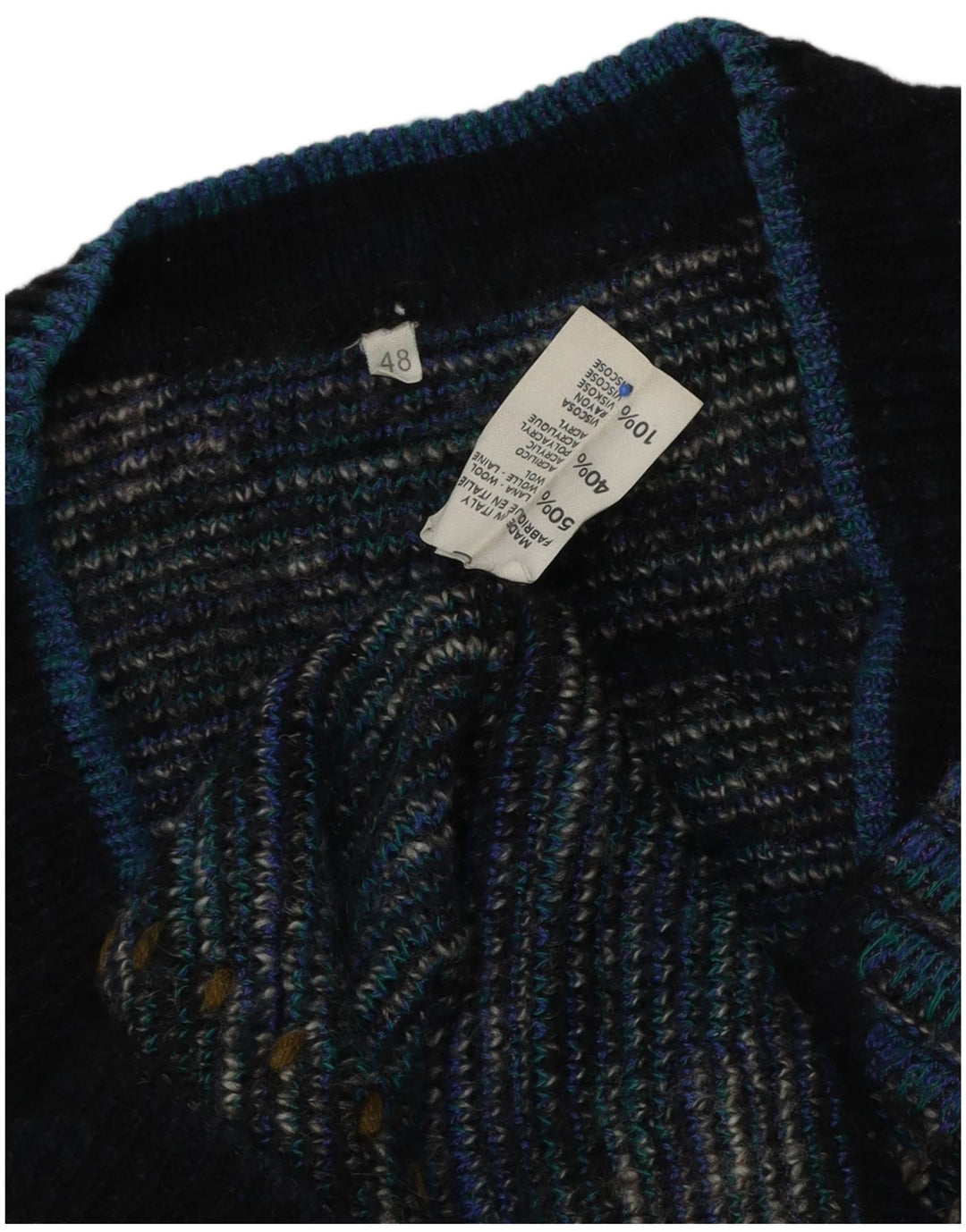Vintage muški džemper s V-izrezom IT 48 Srednje plava Argyle/Dijamantna vuna