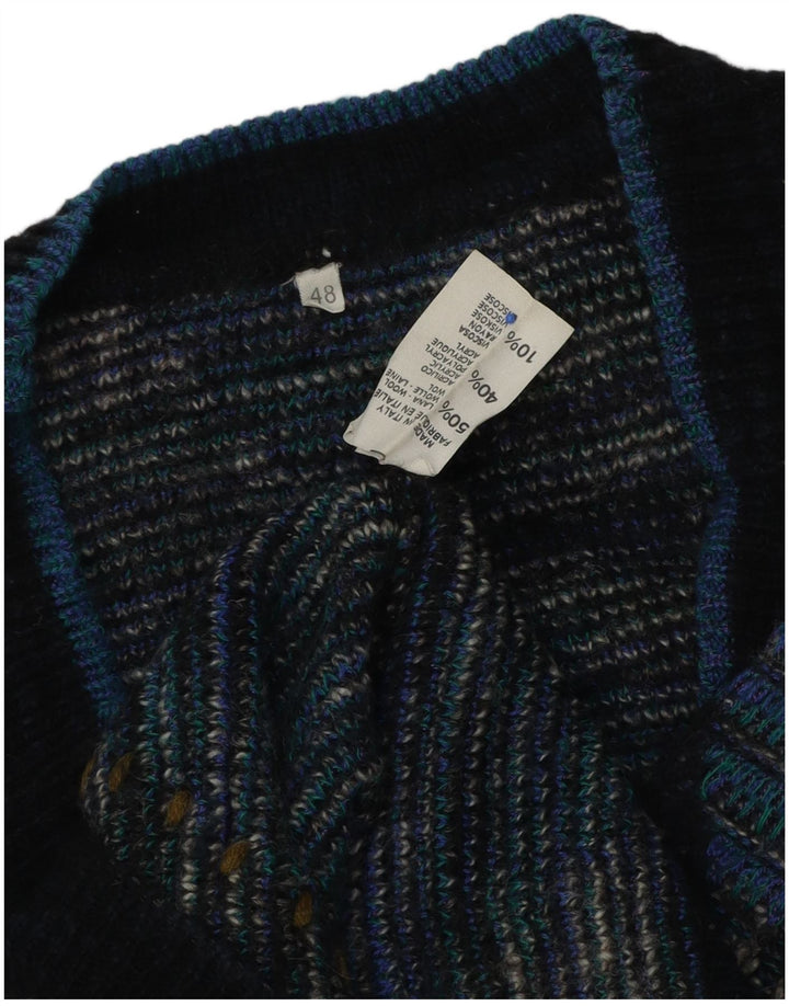 Vintage muški džemper s V-izrezom IT 48 Srednje plava Argyle/Dijamantna vuna