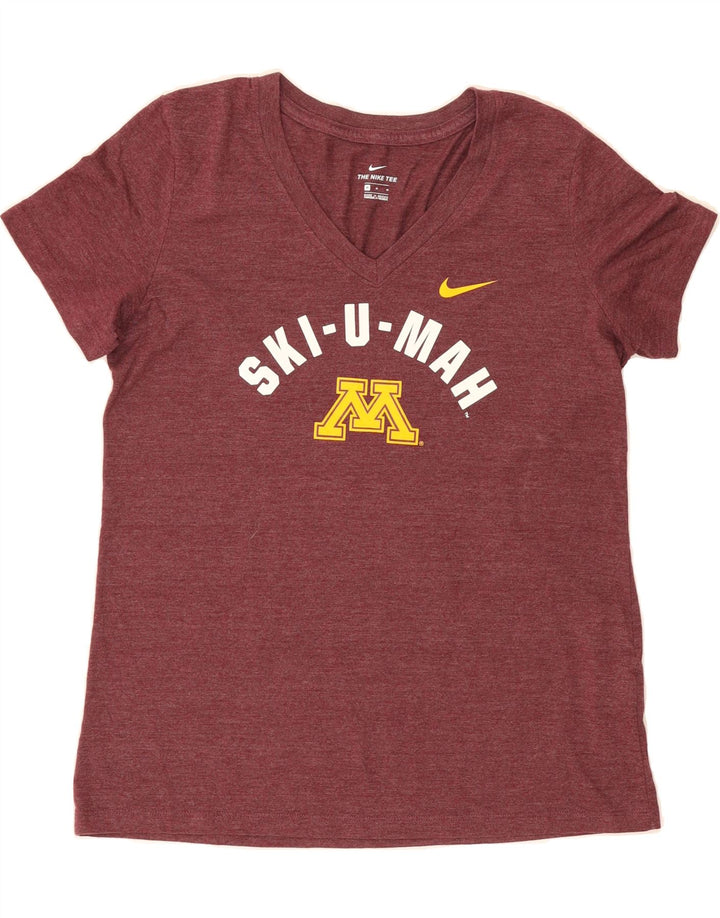 NIKE Womens Graphic T-Shirt Top UK 14 Medium Maroon Cotton Vintage Nike and Second-Hand Nike from Messina Hembry 