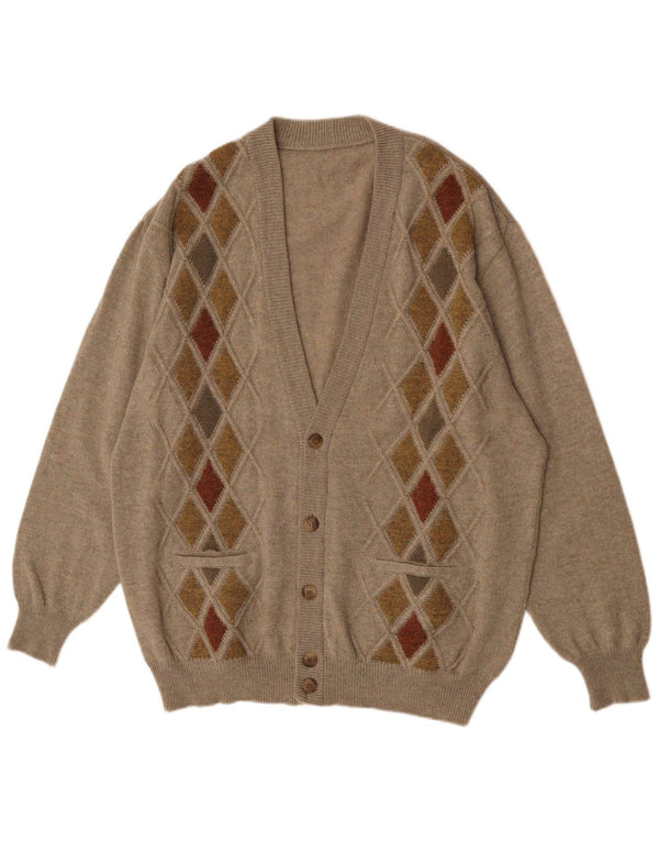 Vintage muški kardigan džemper XL smeđi Argyle/Diamond