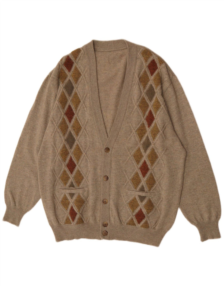 Vintage muški kardigan džemper XL smeđi Argyle/Diamond