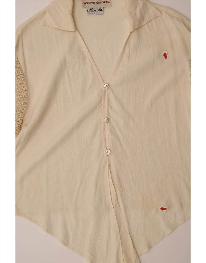 VINTAGE Womens 3/4 Sleeve Shirt Blouse IT 44 Medium Off White Acetate Vintage Vintage and Second-Hand Vintage from Messina Hembry 