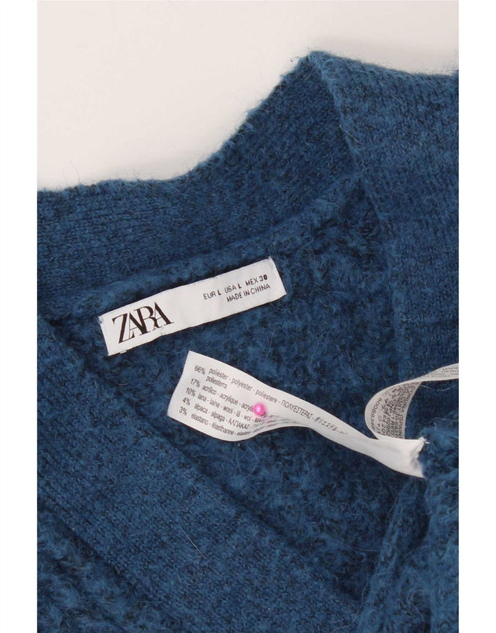 Zara ženski kratki kardigan pulover UK 16 veliki plavi poliester