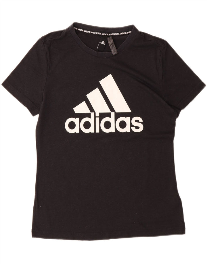 ADIDAS Womens Graphic T-Shirt Top UK 12/14 Medium Black Polyester Vintage Adidas and Second-Hand Adidas from Messina Hembry 