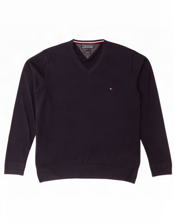 Tommy Hilfiger muški džemper s V-izrezom XL tamnoplavi pamuk