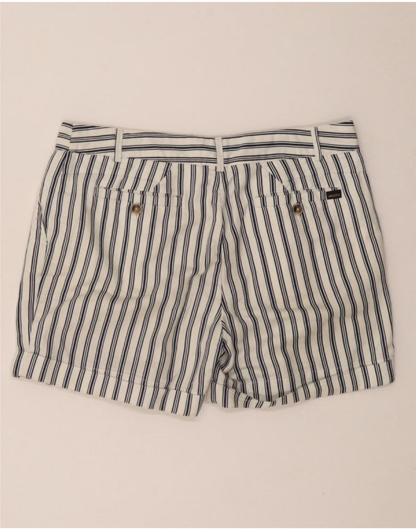 MUSTO Ženske chino kratke hlače s štipaljkama UK 10 Small W27 Bijeli prugasti pamuk