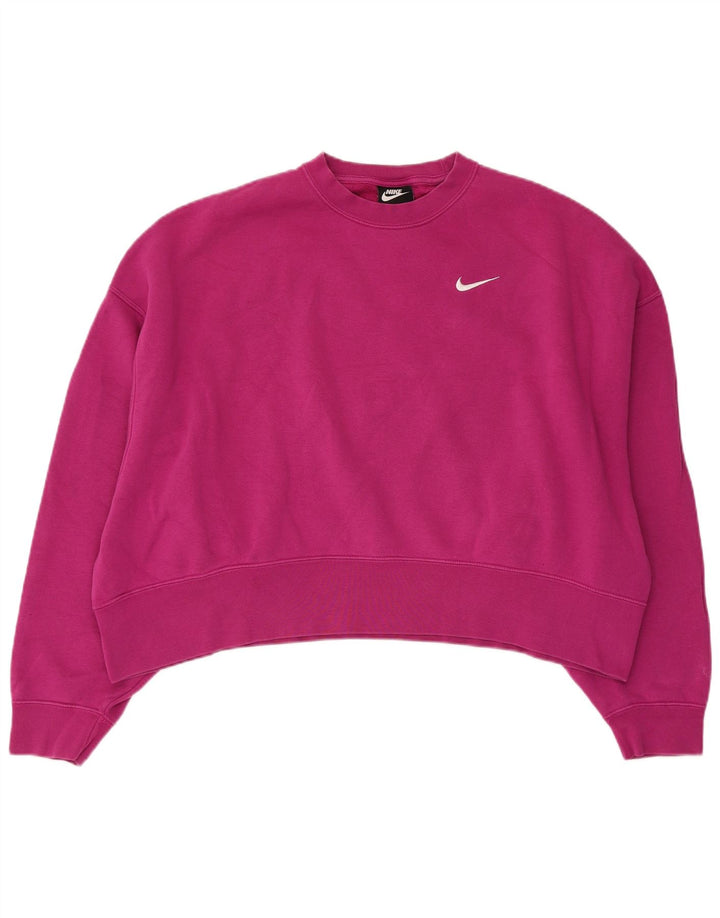 NIKE Ženska skraćena prekomjerna majica s kratkim rukavima UK 14 srednje ružičasti pamuk