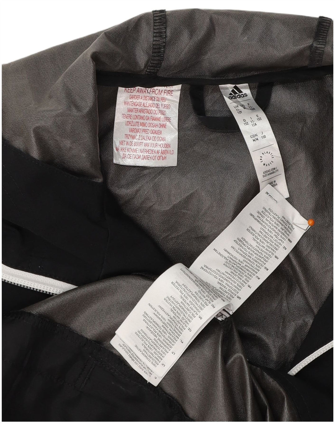 ADIDAS Boys Ancona Graphic kišna jakna s kapuljačom 11-12 godina crna poliester