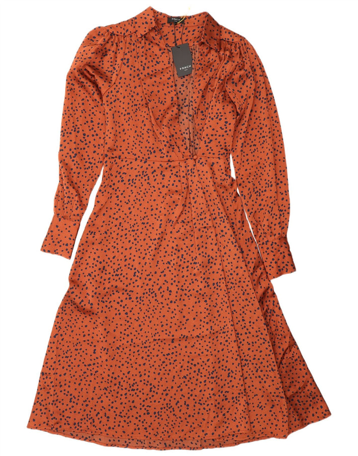 FRNCH Ženska maksi haljina dugih rukava UK 10 Mala narančasta poliesterska točka