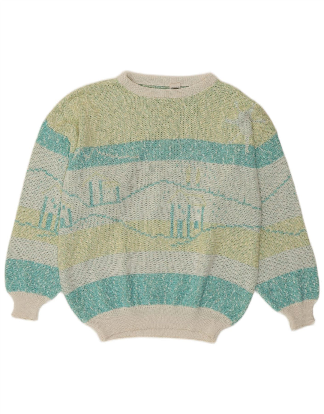 VINTAGE ženski džemper s veznim izrezom UK 16 Velike raznobojne pruge