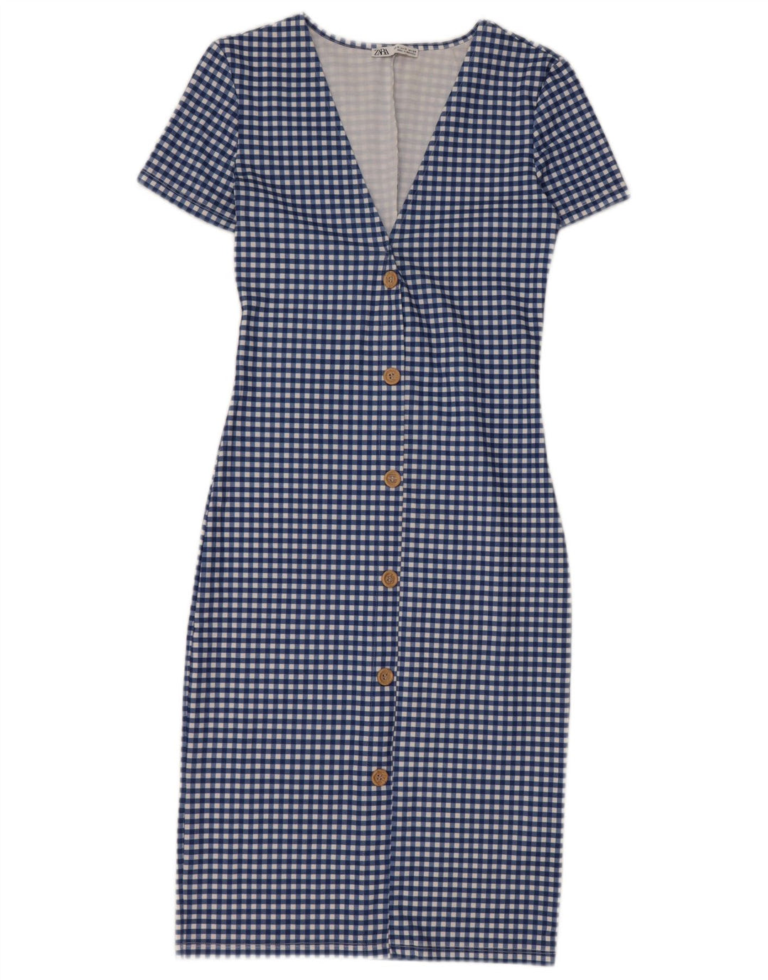 Zara ženska haljina uz kroj UK 8 Small Blue Gingham poliester