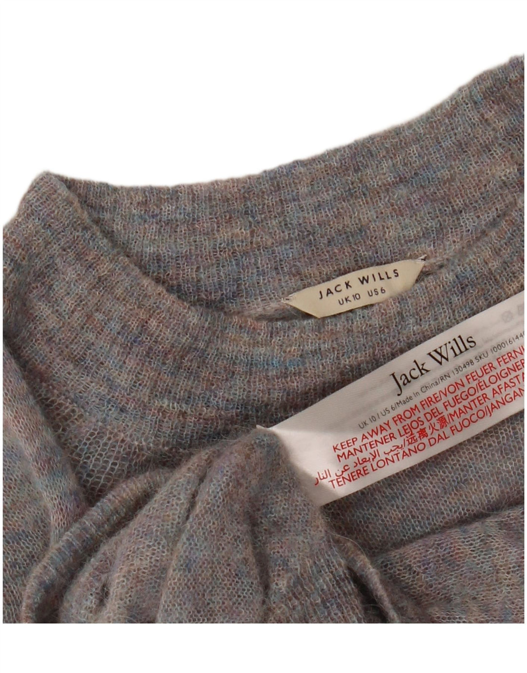 JACK WILLS Ženski džemper s veznim izrezom UK 10 Small Grey Flecked