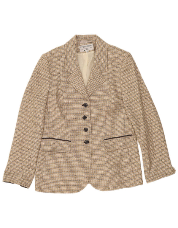 Barbara Kessels Womens 4 Button Blazer Jacket EU 38 Medium Beige Check Wool