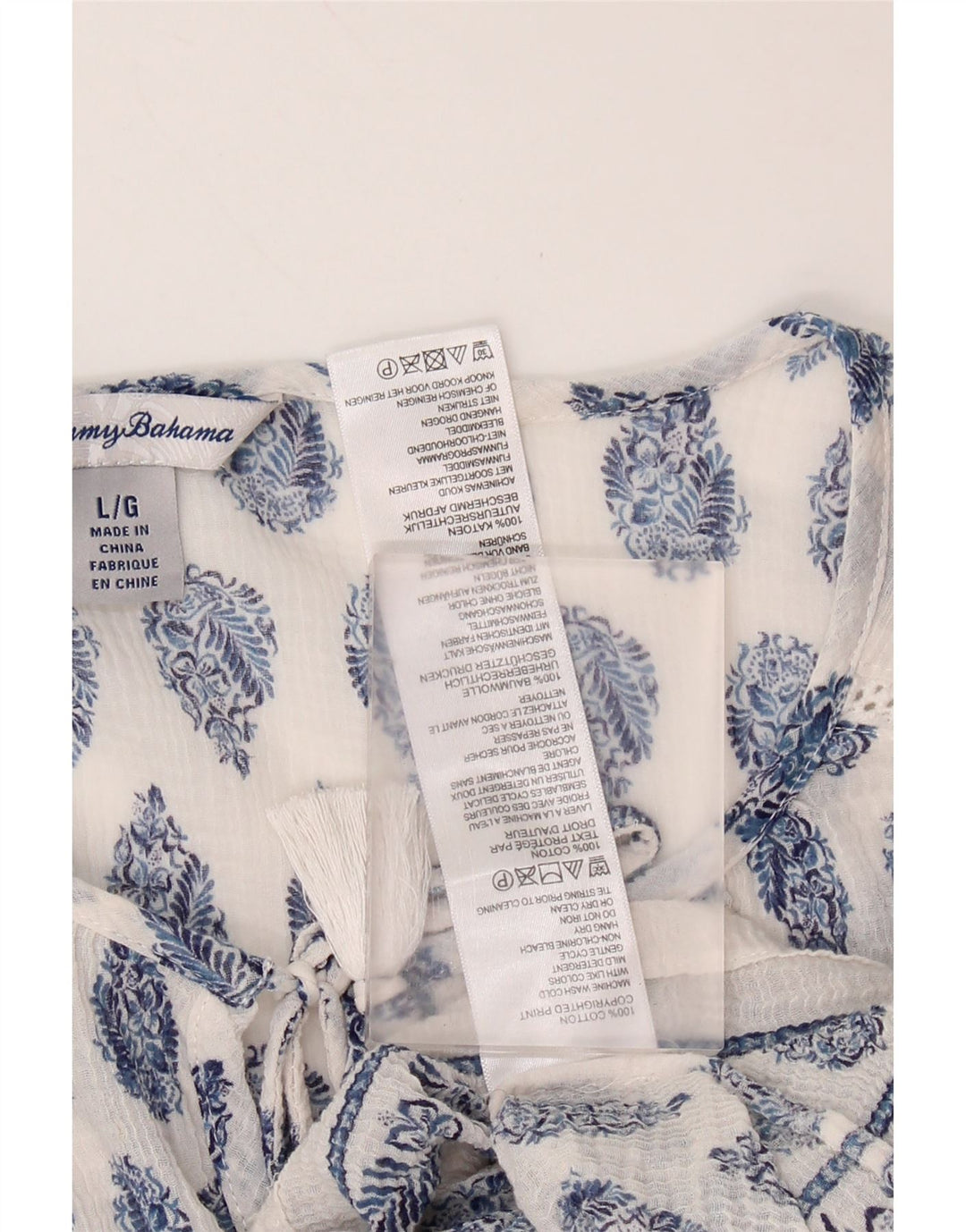 TOMMY BAHAMA Ženski gornji dio bluze s 3/4 rukavima UK 16 Veliki bijeli Paisley pamuk