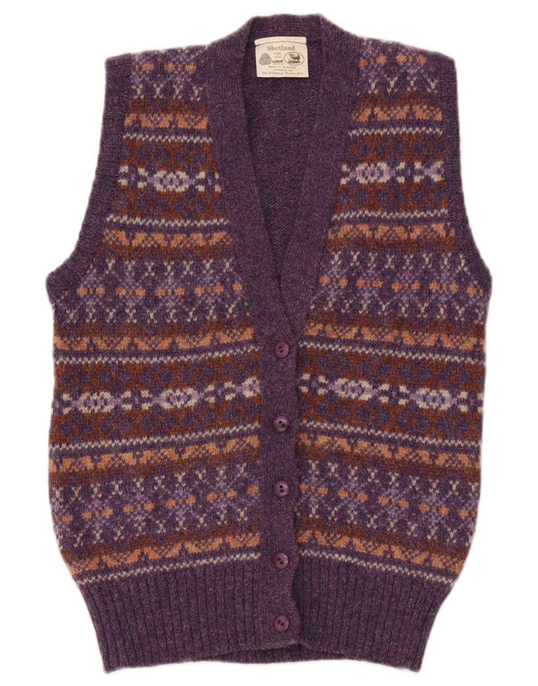 Vintage ženski kardigan pulover bez rukava UK 36 Small Purple Fair Isle
