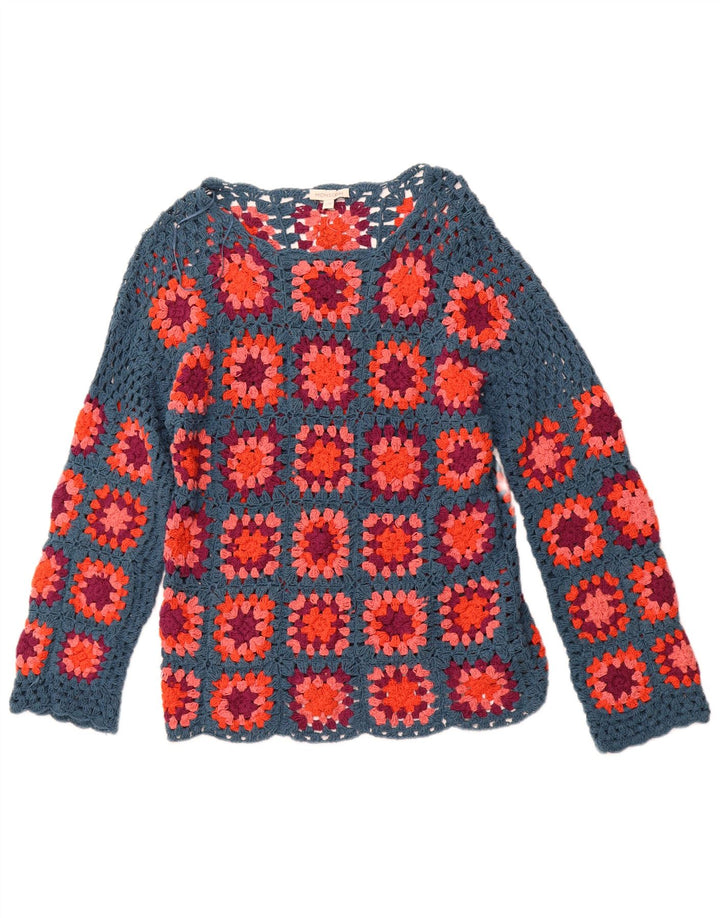 MONSOON ženski heklani džemper s lađastim izrezom UK 10 Mali plavi karirani