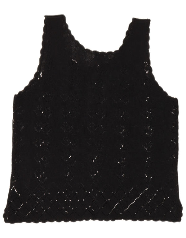 Vintage ženska heklana bluza bez rukava UK 18 XL crni pamuk