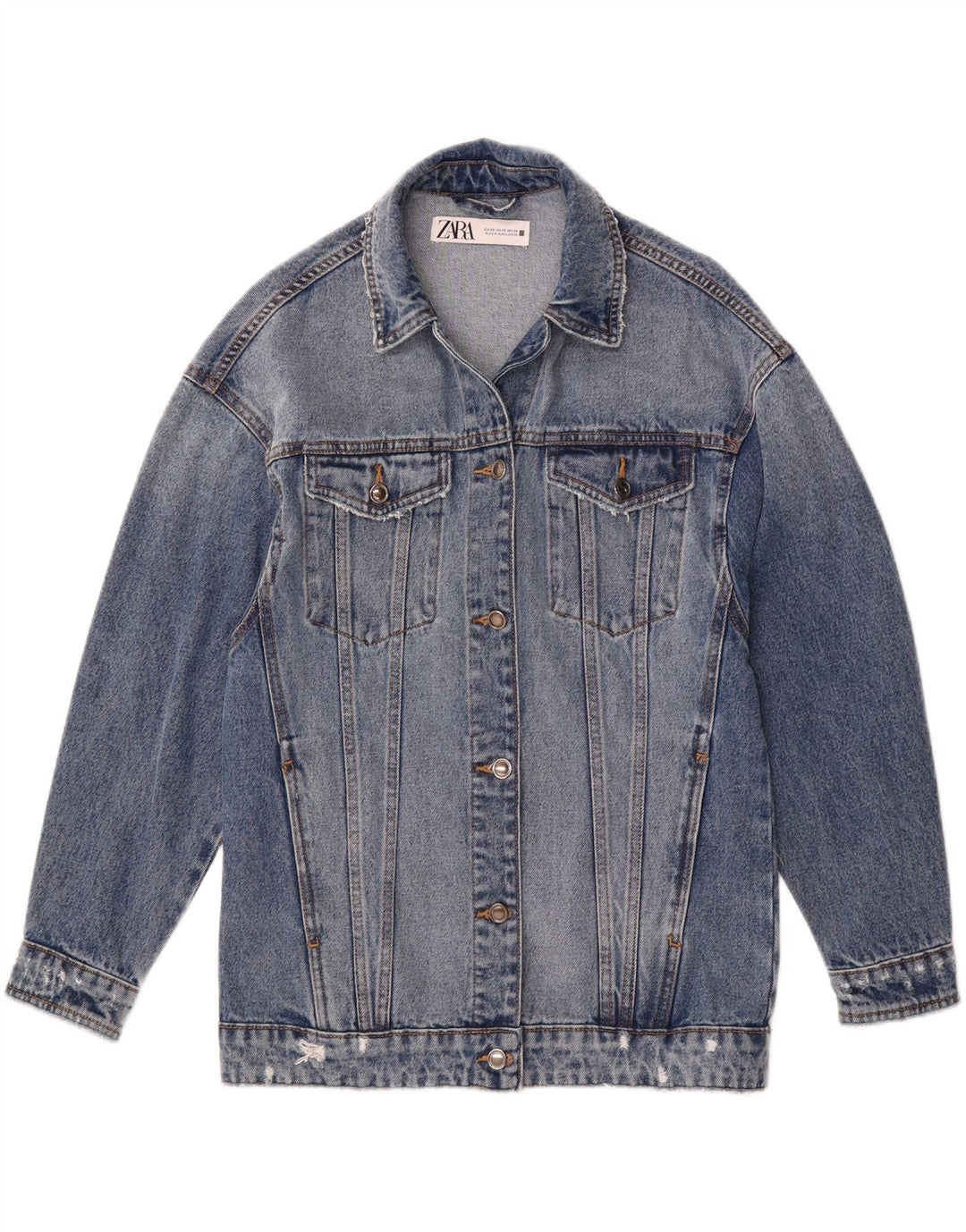 ZARA Womens Oversized Denim Jacket UK 6 XS Blue Cotton Vintage Zara and Second-Hand Zara from Messina Hembry 