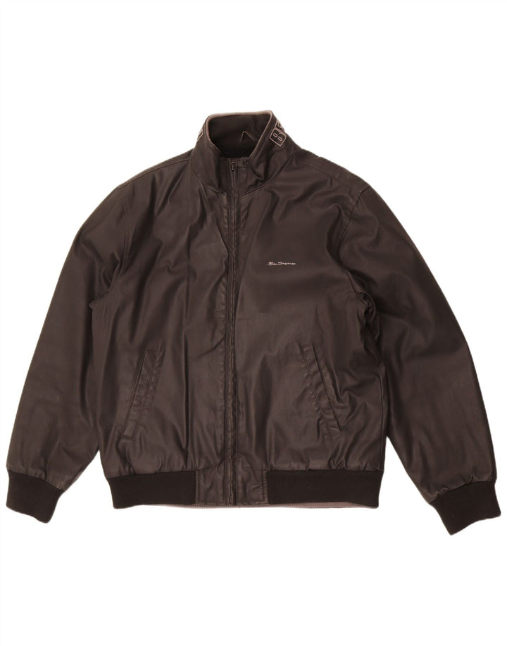 Ben Sherman muška grafička bomber jakna UK 40 veliki crni pamuk