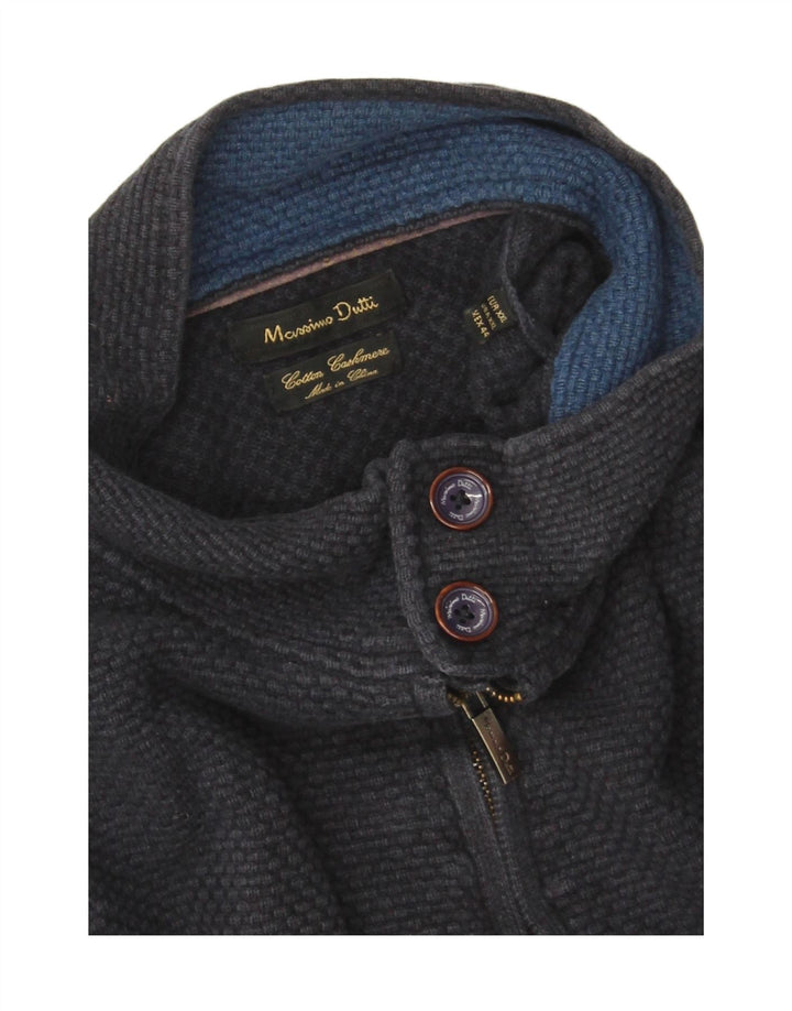 Massimo Dutti Mens Button Neck Jumper Sweater 2XL Navy Blue Cotton