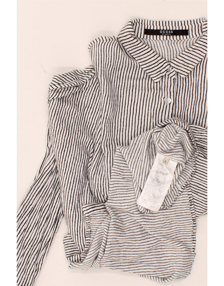 GUESS Womens Oversized Shirt UK 10 Small Grey Striped Viscose Vintage Guess and Second-Hand Guess from Messina Hembry 