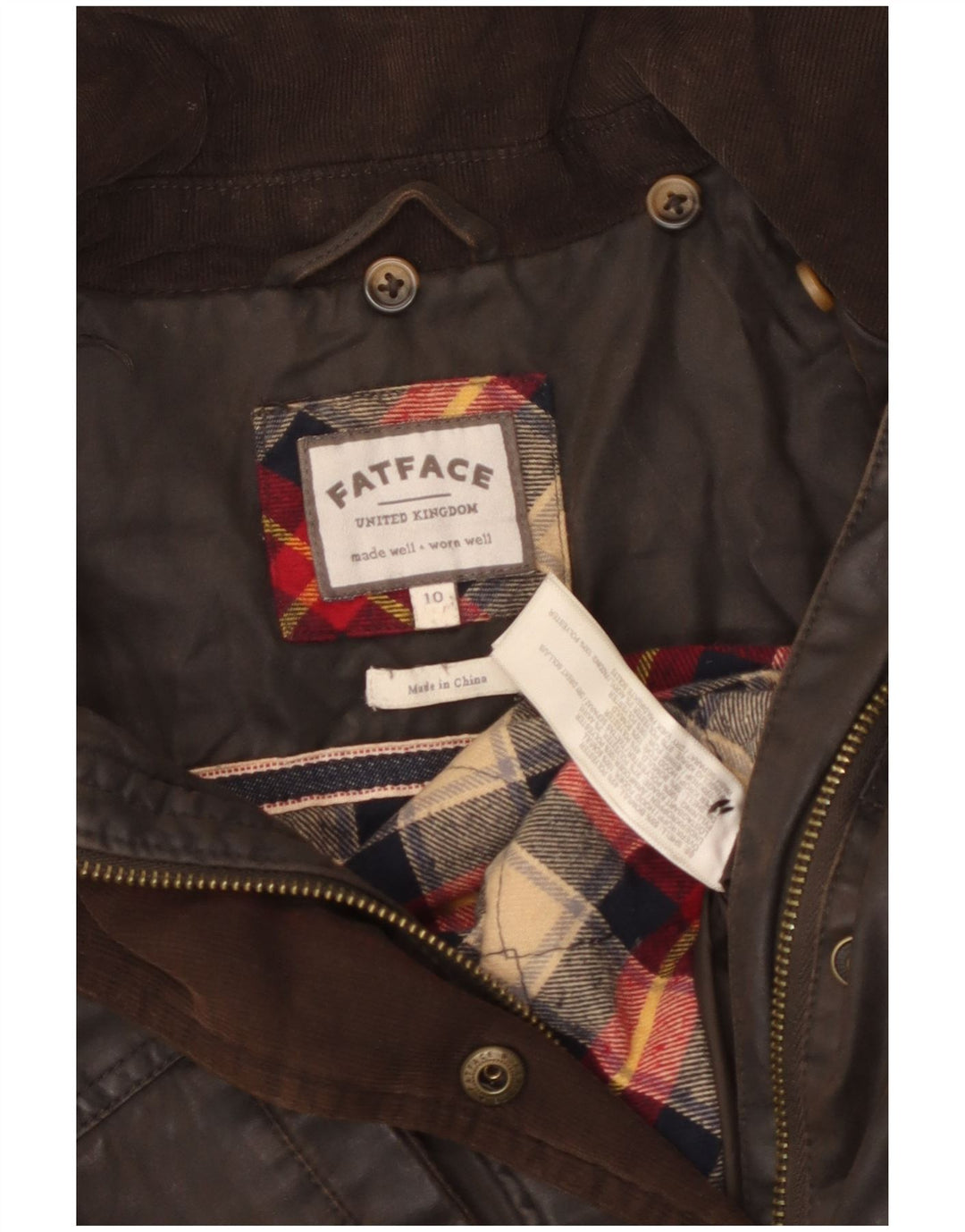 FAT FACE Velika ženska jakna od voštanog pamuka UK 10 Mala smeđa pamuk