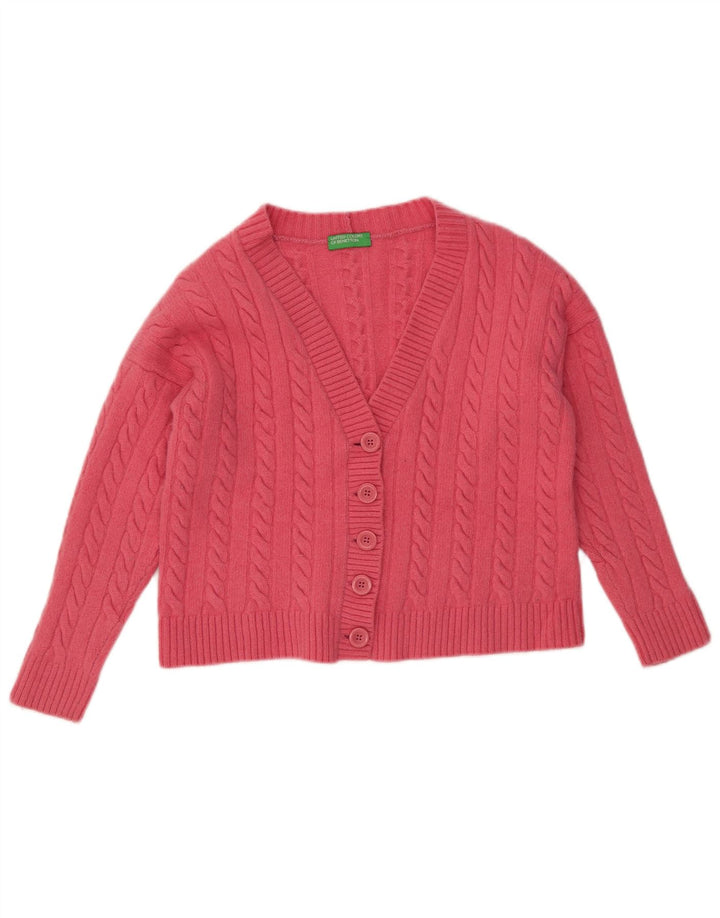 BENETTON ženski kratki kardigan pulover UK 14 Srednje ružičasta vuna