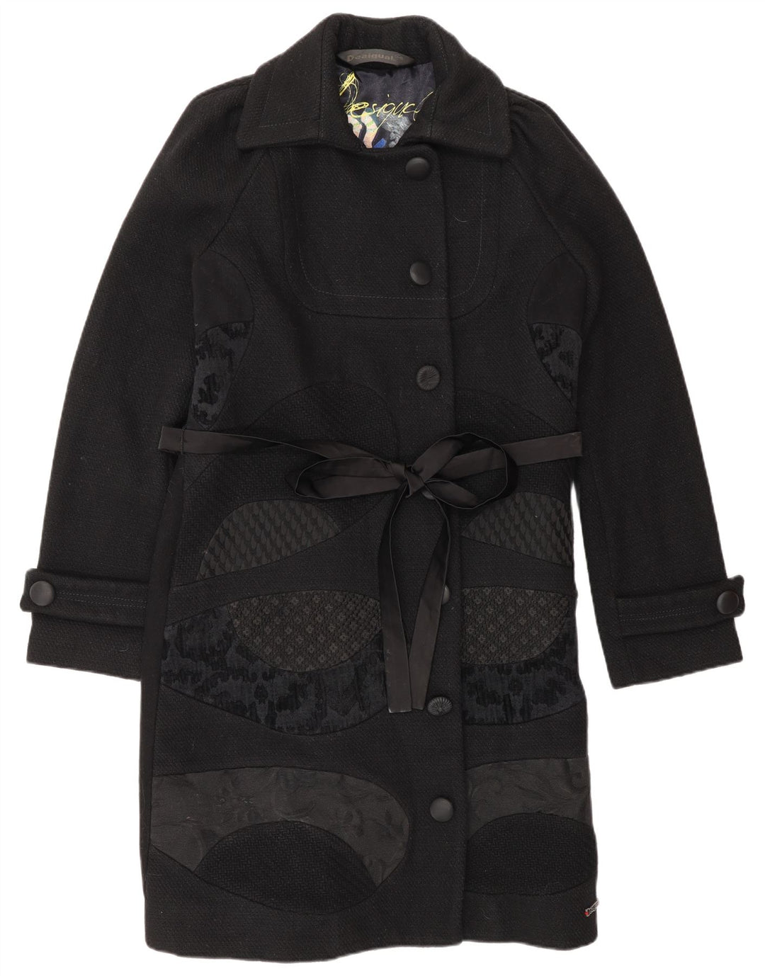 Desigual ženski kaput EU 44 XL crna vunena cvjetna boja